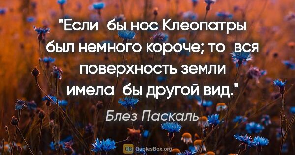 Блез Паскаль цитата: "Если бы нос Клеопатры был немного короче; то вся поверхность..."