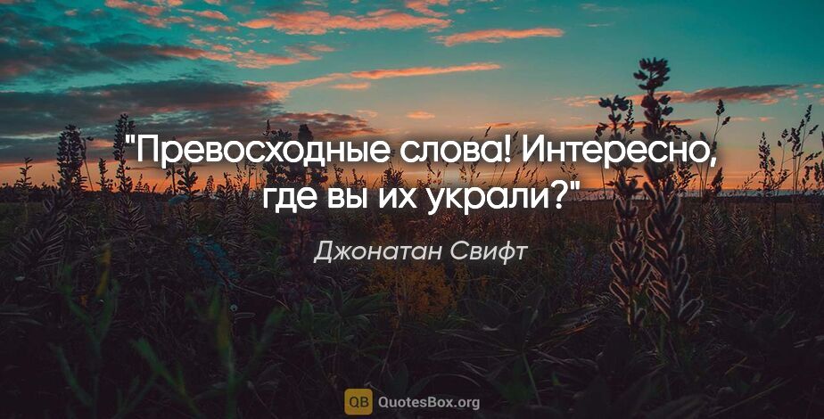 Джонатан Свифт цитата: "Превосходные слова! Интересно, где вы их украли?"