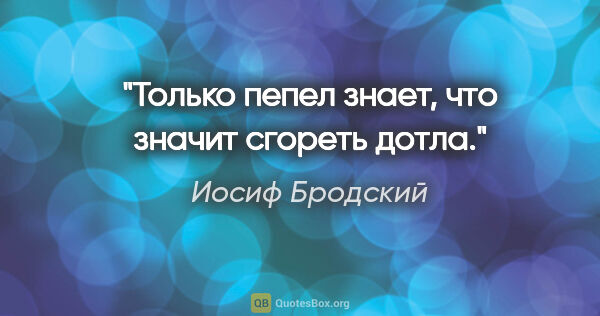 Иосиф Бродский цитата: "Только пепел знает, что значит сгореть дотла."