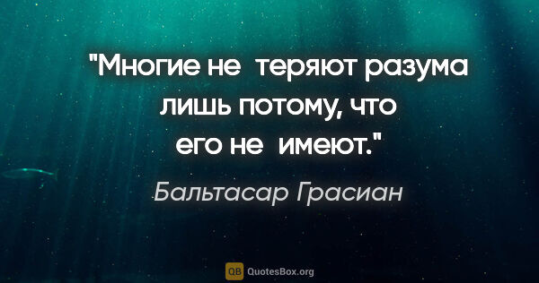 Бальтасар Грасиан цитата: "Многие не теряют разума лишь потому, что его не имеют."