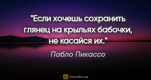 Пабло Пикассо цитата: "Если хочешь сохранить глянец на крыльях бабочки, не касайся их."