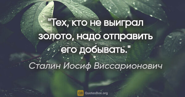 Сталин Иосиф Виссарионович цитата: "Тех, кто не выиграл золото, надо отправить его добывать."