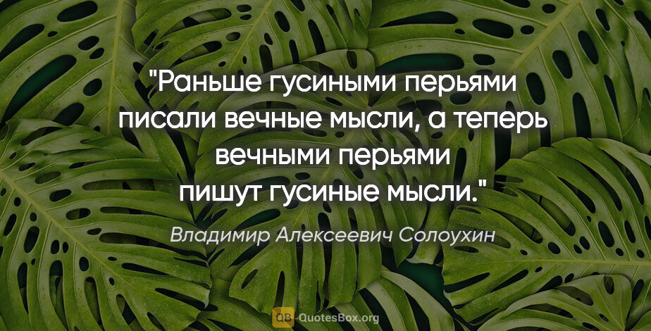 Владимир Алексеевич Солоухин цитата: "Раньше гусиными перьями писали вечные мысли, а теперь вечными..."