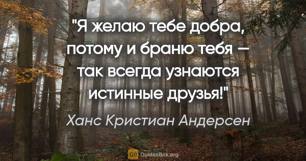 Ханс Кристиан Андерсен цитата: "Я желаю тебе добра, потому и браню тебя — так всегда узнаются..."