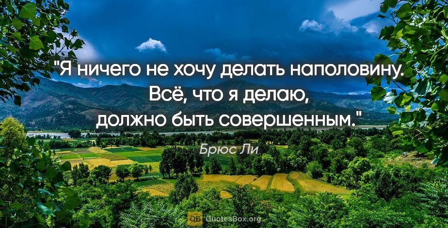 Брюс Ли цитата: "Я ничего не хочу делать наполовину. Всё, что я делаю, должно..."