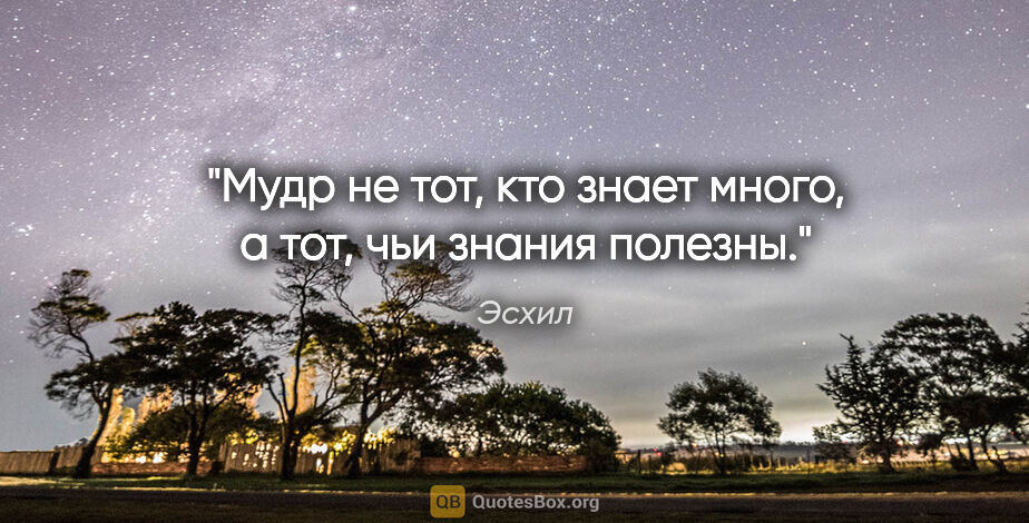 Эсхил цитата: "Мудр не тот, кто знает много, а тот, чьи знания полезны."