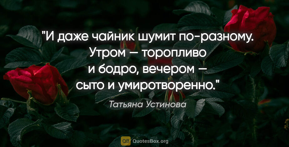 Татьяна Устинова цитата: "И даже чайник шумит по-разному. Утром — торопливо и бодро,..."