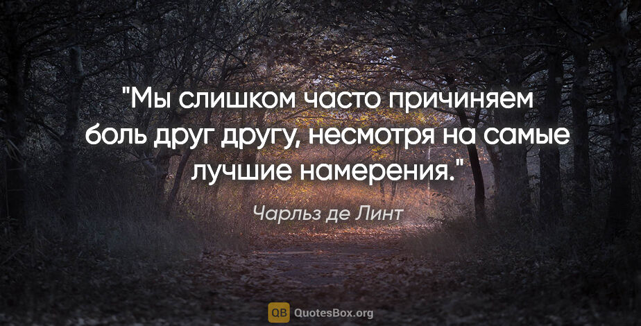 Чарльз де Линт цитата: "Мы слишком часто причиняем боль друг другу, несмотря на самые..."