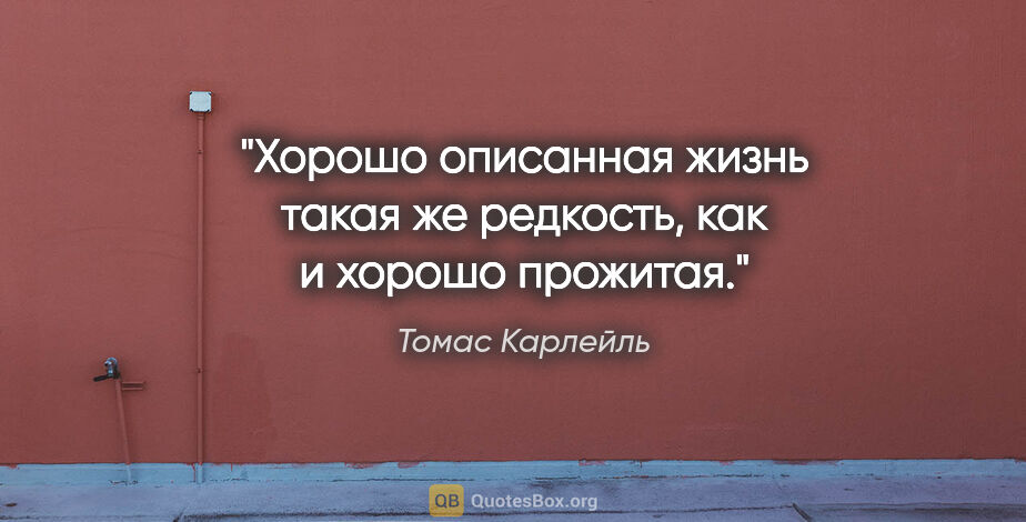 Томас Карлейль цитата: "Хорошо описанная жизнь такая же редкость, как и хорошо прожитая."