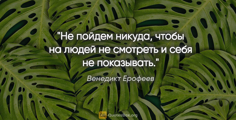 Венедикт Ерофеев цитата: "Не пойдем никуда, чтобы на людей не смотреть и себя..."