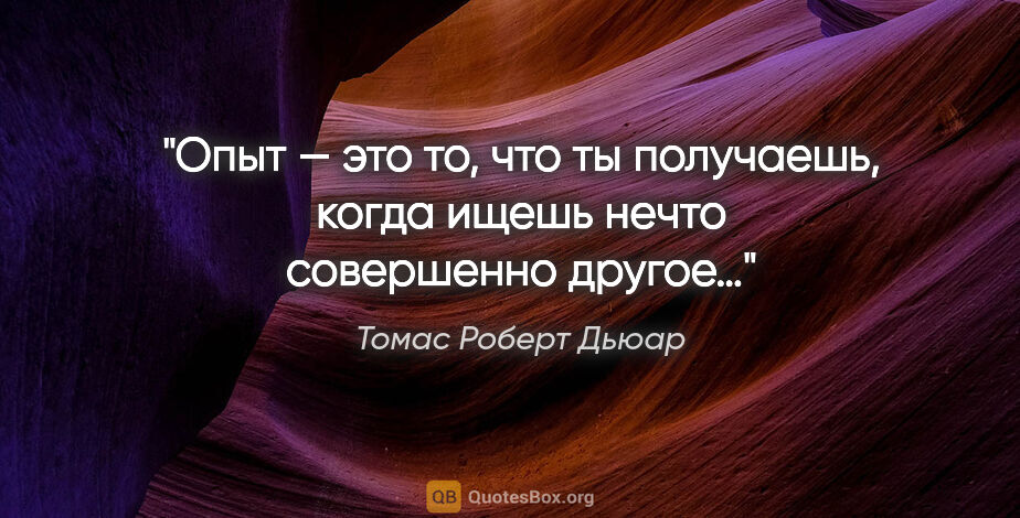 Томас Роберт Дьюар цитата: "Опыт — это то, что ты получаешь, когда ищешь нечто совершенно..."