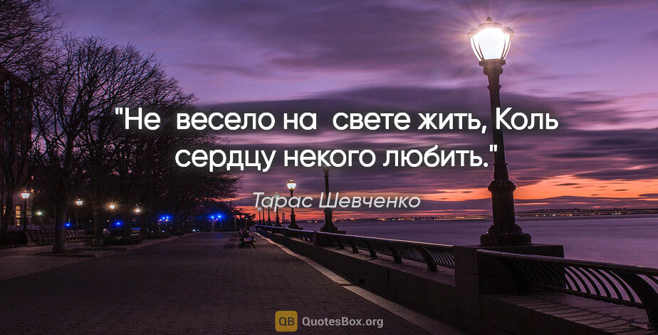 Тарас Шевченко цитата: "Не весело на свете жить, Коль сердцу некого любить."