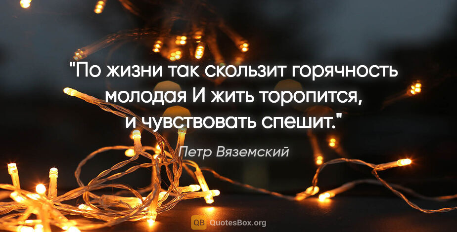 Петр Вяземский цитата: "По жизни так скользит горячность молодая
И жить торопится,..."