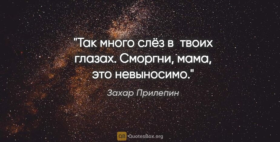 Захар Прилепин цитата: "Так много слёз в твоих глазах. Сморгни, мама, это невыносимо."