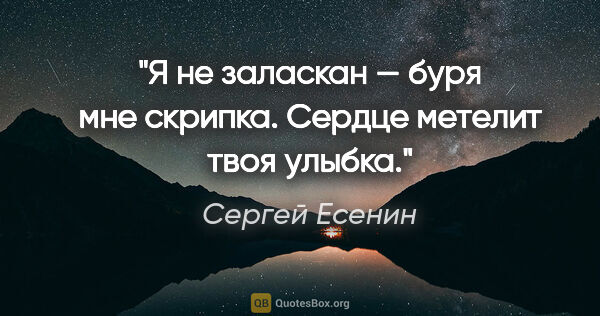 Сергей Есенин цитата: "Я не заласкан — буря мне скрипка.

Сердце метелит твоя улыбка."