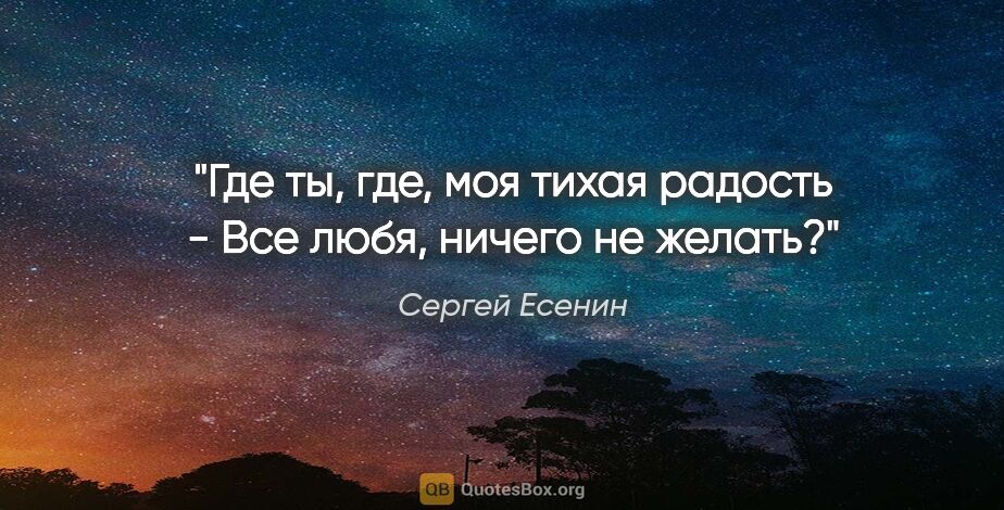 Сергей Есенин цитата: "Где ты, где, моя тихая радость -

Все любя, ничего не желать?"