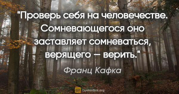 Франц Кафка цитата: "Проверь себя на человечестве. Сомневающегося оно заставляет..."