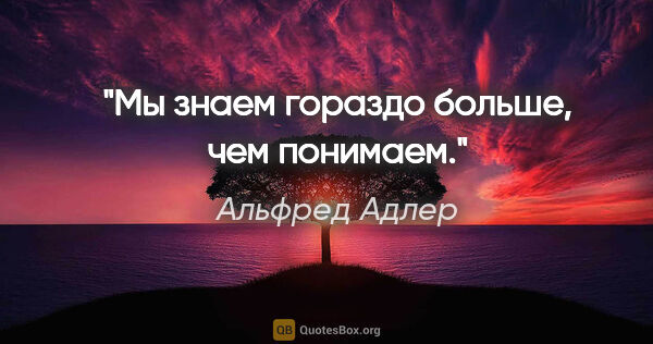 Альфред Адлер цитата: "Мы знаем гораздо больше, чем понимаем."