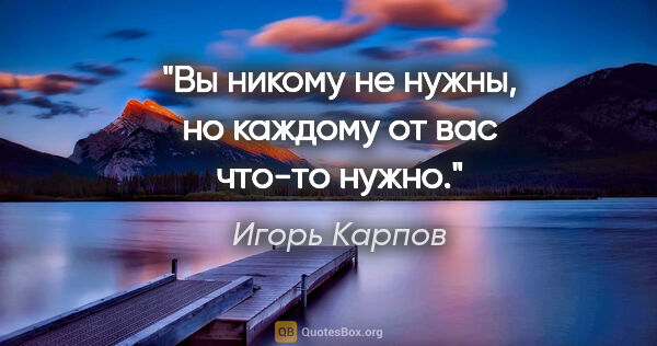 Игорь Карпов цитата: "Вы никому не нужны, но каждому от вас что-то нужно."