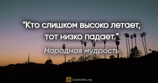 Народная мудрость цитата: "Кто слишком высоко летает, тот низко падает."