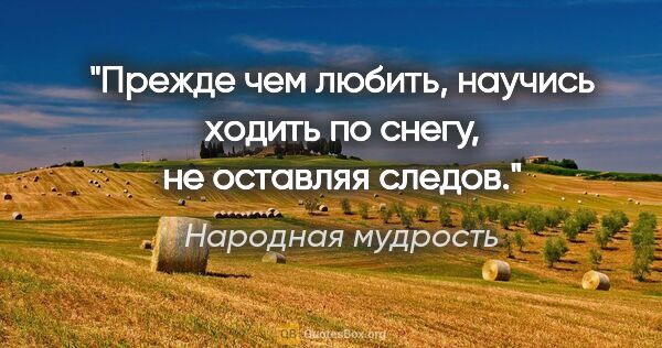 Народная мудрость цитата: "Прежде чем любить, научись ходить по снегу, не оставляя следов."