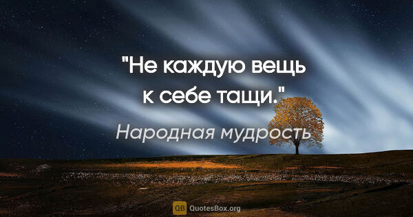 Народная мудрость цитата: "Не каждую вещь к себе тащи."