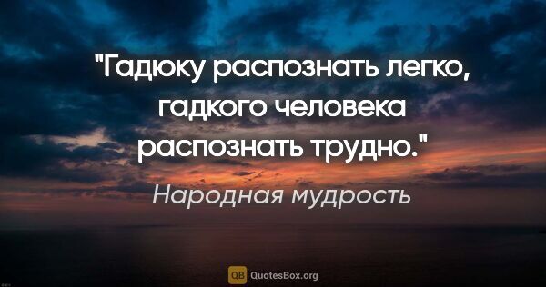 Народная мудрость цитата: "Гадюку распознать легко, гадкого человека распознать трудно."