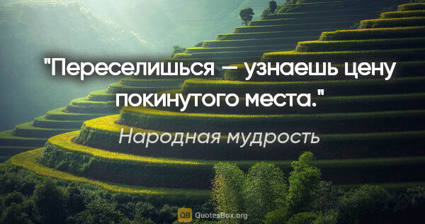 Народная мудрость цитата: "Переселишься — узнаешь цену покинутого места."