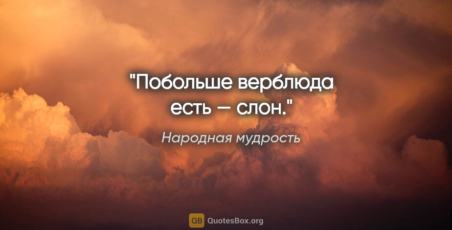 Народная мудрость цитата: "Побольше верблюда есть — слон."