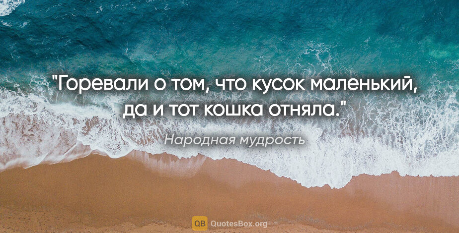 Народная мудрость цитата: "Горевали о том, что кусок маленький, да и тот кошка отняла."