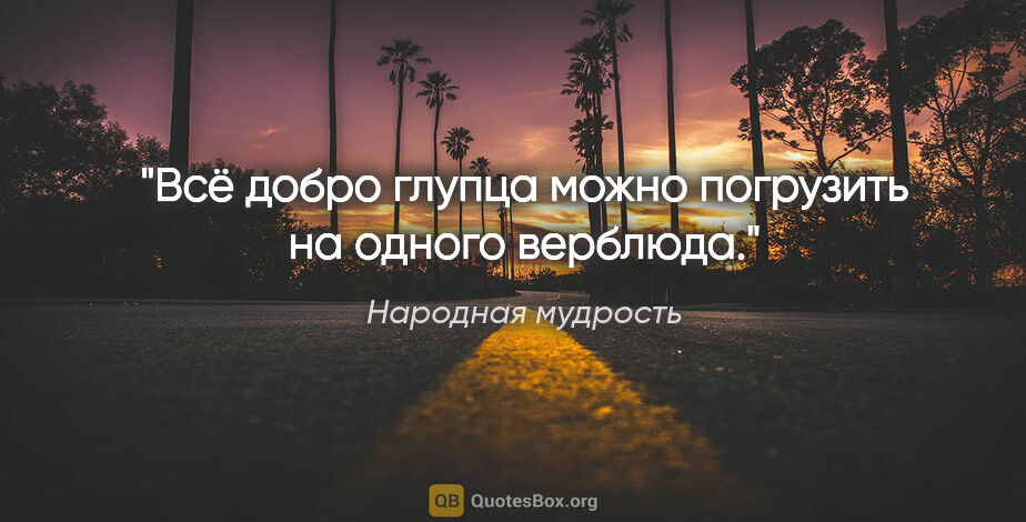 Народная мудрость цитата: "Всё добро глупца можно погрузить на одного верблюда."