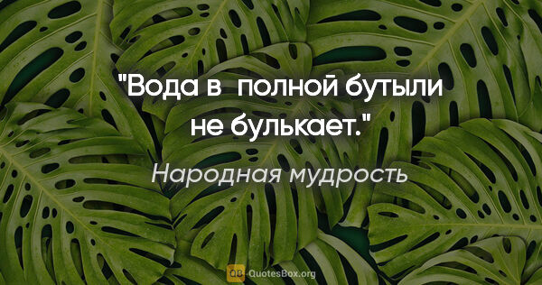 Народная мудрость цитата: "Вода в полной бутыли не булькает."