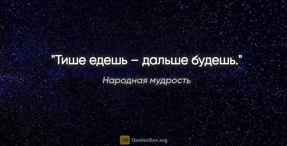 Народная мудрость цитата: "Тише едешь – дальше будешь."