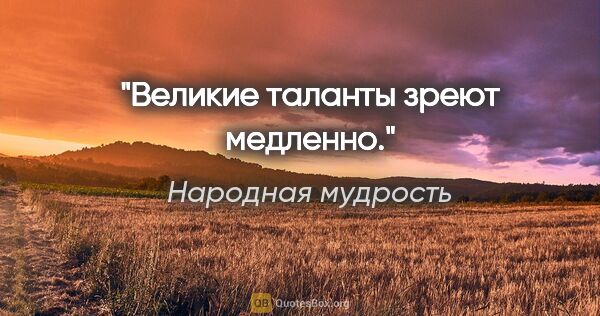 Народная мудрость цитата: "Великие таланты зреют медленно."