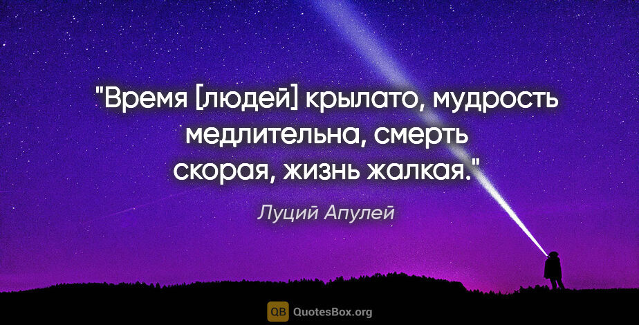 Луций Апулей цитата: "Время [людей] крылато, мудрость медлительна, смерть скорая,..."