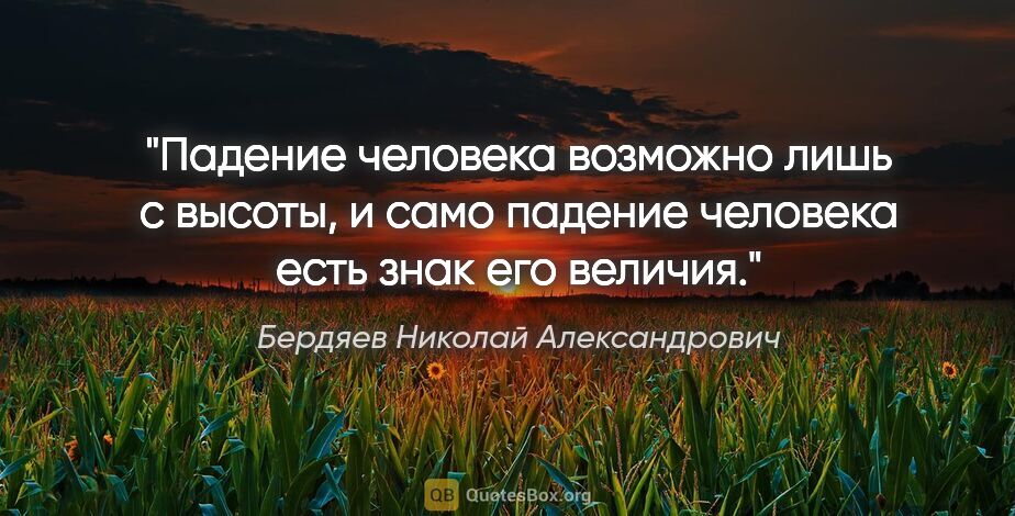 Бердяев Николай Александрович цитата: "Падение человека возможно лишь с высоты, и само падение..."