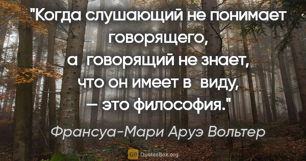 Франсуа-Мари Аруэ Вольтер цитата: "Когда слушающий не понимает говорящего, а говорящий не знает,..."