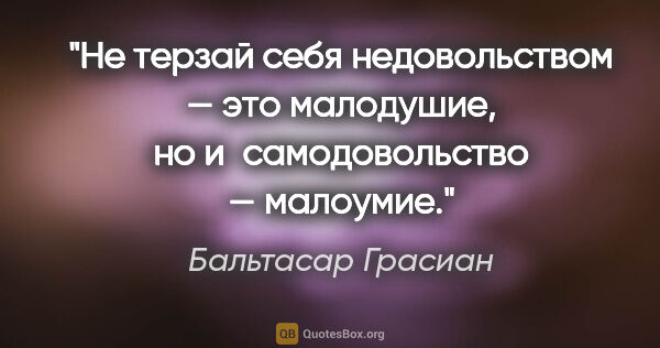 Бальтасар Грасиан цитата: "Не терзай себя недовольством — это малодушие, но..."