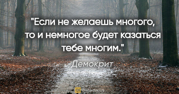 Демокрит цитата: "Если не желаешь многого, то и немногое будет казаться тебе..."