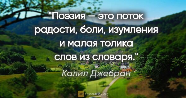 Калил Джебран цитата: "Поэзия — это поток радости, боли, изумления и малая толика..."