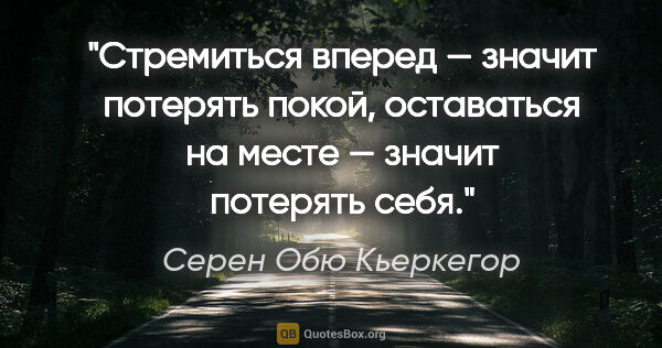 Серен Обю Кьеркегор цитата: "Стремиться вперед — значит потерять покой, оставаться на месте..."