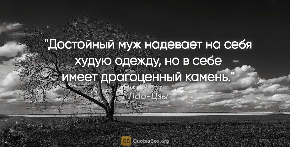 Лао-Цзы цитата: "Достойный муж надевает на себя худую одежду, но в себе имеет..."