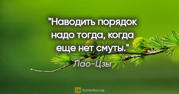 Лао-Цзы цитата: "Наводить порядок надо тогда, когда еще нет смуты."