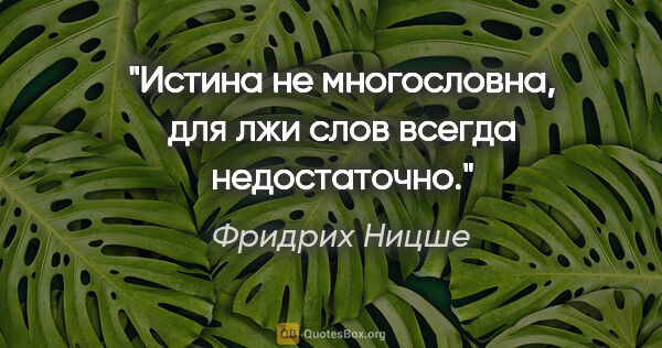 Фридрих Ницше цитата: "Истина не многословна, для лжи слов всегда недостаточно."