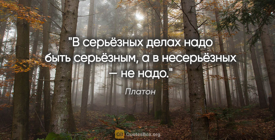 Платон цитата: "В серьёзных делах надо быть серьёзным, а в несерьёзных — не надо."