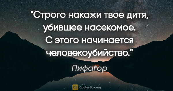 Пифагор цитата: "Строго накажи твое дитя, убившее насекомое. С этого начинается..."