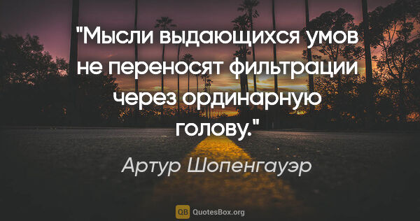 Артур Шопенгауэр цитата: "Мысли выдающихся умов не переносят фильтрации через ординарную..."