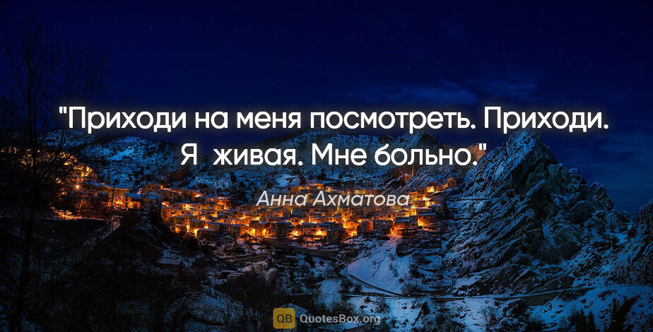 Анна Ахматова цитата: "Приходи на меня посмотреть.

Приходи. Я живая. Мне больно."