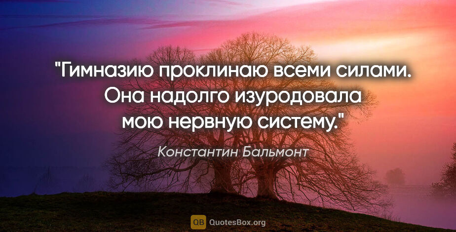 Константин Бальмонт цитата: "Гимназию проклинаю всеми силами. Она надолго изуродовала мою..."