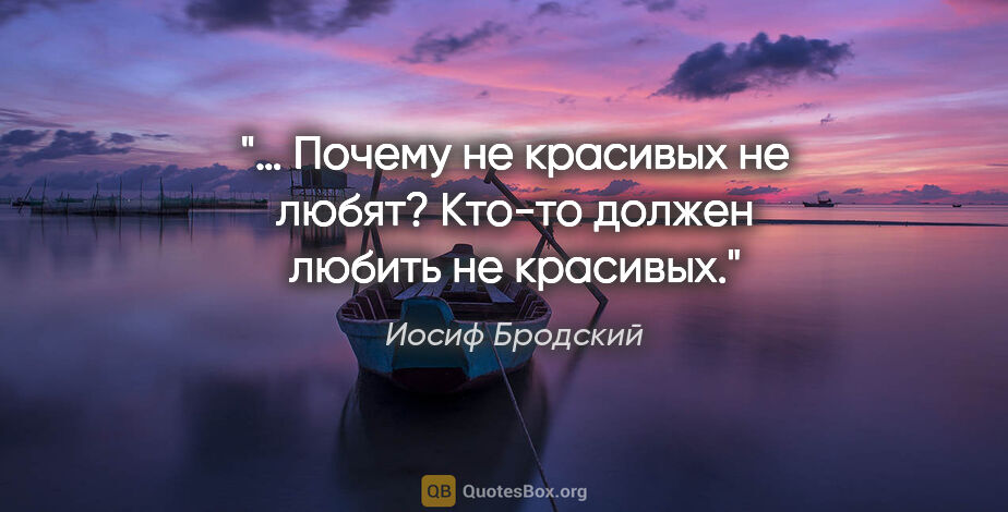 Иосиф Бродский цитата: "… Почему не красивых не любят?

Кто-то должен любить не красивых."